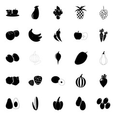 icon Fruits And Vegetables with edibles, garlic, pine, bush pumpkin and pineapple