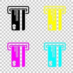 ATM machine and credit card icon. Colored set of cmyk icons on transparent background