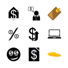 icon Currency with manager, dollar pracent, dollar smiley, dollar and notebook
