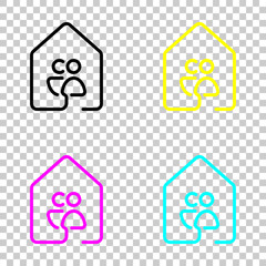 house with family or couple icon. line style. Colored set of cmyk icons on transparent background