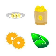 icons about Food with potato chips, eat, tasty, lime and leaf