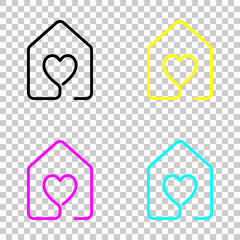 house with heart icon. line style. Colored set of cmyk icons on transparent background