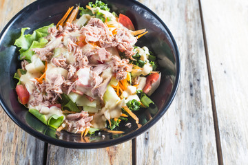 Tuna Salad, healthy food .In a black bowl