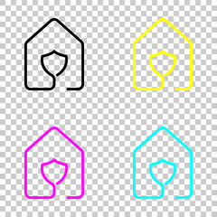 house with protect icon. line style. Colored set of cmyk icons on transparent background