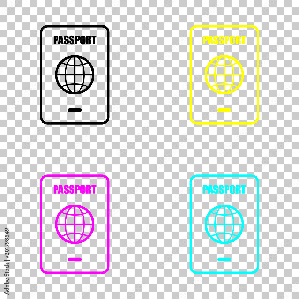Poster passport, simple icon. colored set of cmyk icons on transparent background