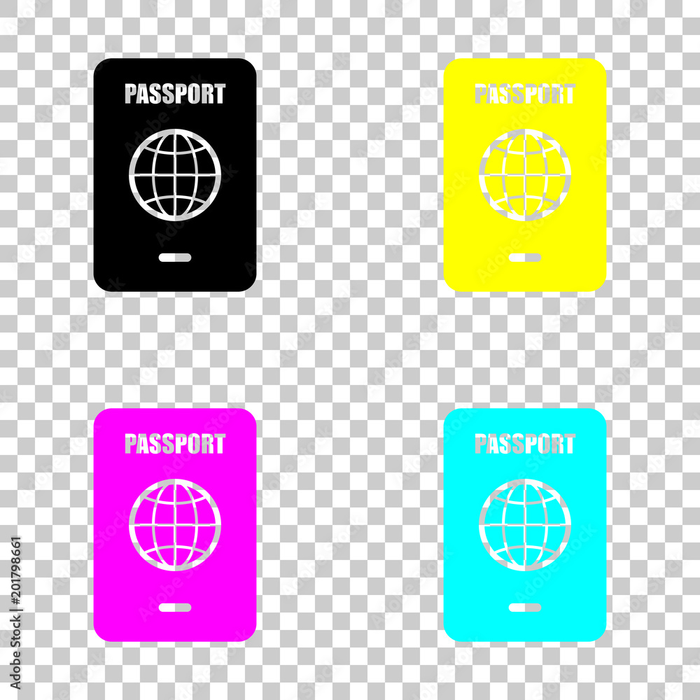 Poster passport, simple icon. colored set of cmyk icons on transparent background