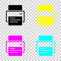 printer and paper. Colored set of cmyk icons on transparent background