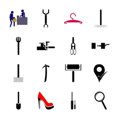 Obraz premium icon Instruments And Tools with key, building, fork, aged and mark