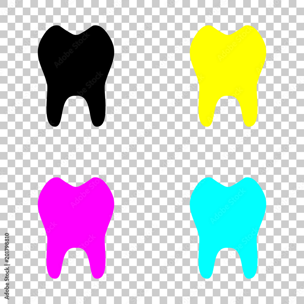 Poster tooth. simple icon. colored set of cmyk icons on transparent background