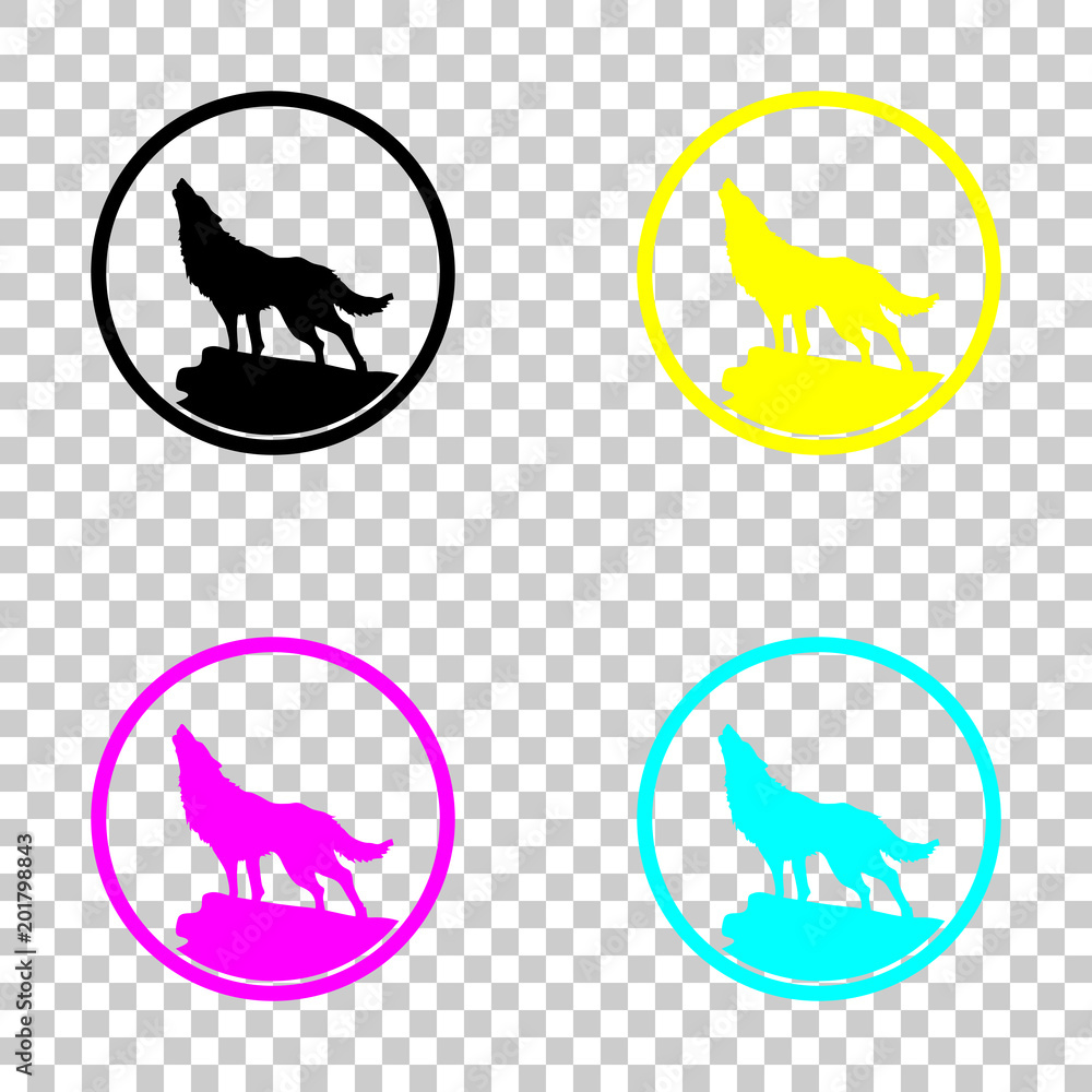 Poster wolf. simple icon. colored set of cmyk icons on transparent background