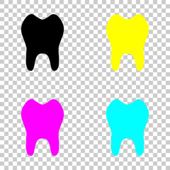 tooth. simple icon. Colored set of cmyk icons on transparent background