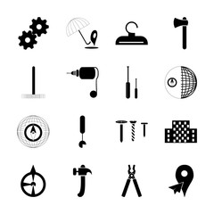 icon Instruments And Tools with compass, industrial, iron, constructor tool and symbol