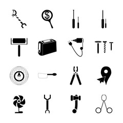 Obraz premium icon Instruments And Tools with hammer, look, umbrella, electricity and stainless