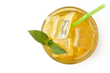 Fresh lemonade with ice and mint. Summer mood. Isolated.