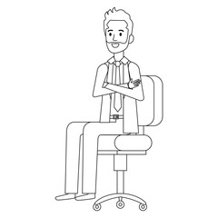 businessman sitting in office chair vector illustration design