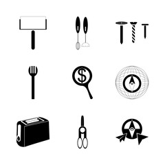 Obraz premium icon Instruments And Tools with toaster, cutlery, blander, dishware and carpentry