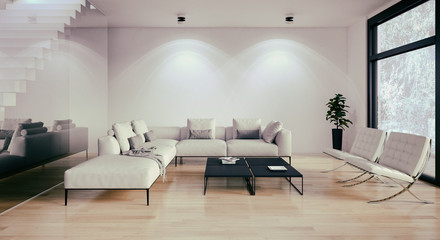 Obraz na płótnie Canvas Modern bright interiors room 3D rendering illustration