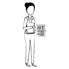 businesswoman with curriculum avatar character vector illustration design