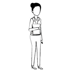 businesswoman with folder documents avatar character vector illustration