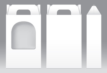 Tall Box White window shape cut out Packaging Template blank. Empty Box white Template for design product package gift box, White Box packaging paper kraft card board package