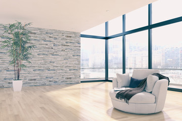 Modern bright interiors room 3D rendering illustration