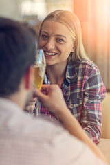 Fototapeta premium Happy couple having great time at the restaurant