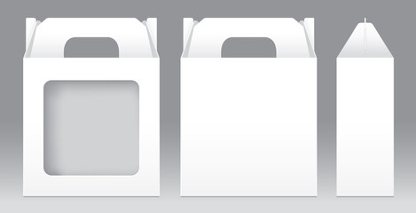 Box White window shape cut out Packaging Template blank. Empty Box white Template for design product package gift box, White Box packaging paper kraft card board package