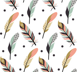 Tribal feathers seamless patern.