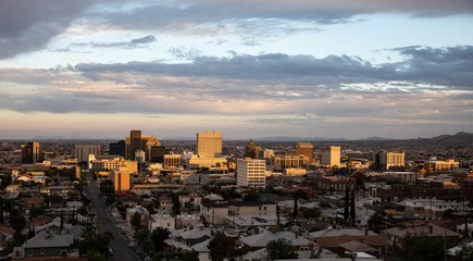 Wall murals City building View of downtown El Paso, Texas at sundown