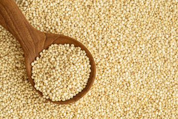 Close up a white  quinoa seeds , gluten free superfoods with high protine , anioxidant and fiber