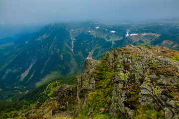 View in to a valley from Snezka Mountainin Krkonose National Park, Czech Republic, Europe