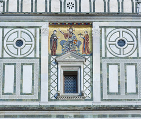 Mosaic of Jesus centered on front of Church San Miniato al Monte in Florence, Tuscany, Italy