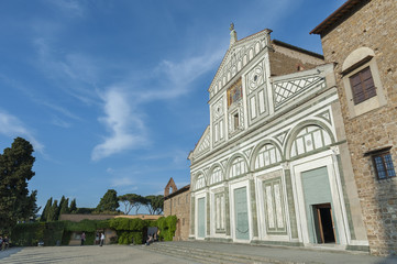 Fototapeta na wymiar Church San Miniato al Monte in Florence, Italy. It is a basilica in Florence, Central Italy, standing atop one of the highest points in the city.