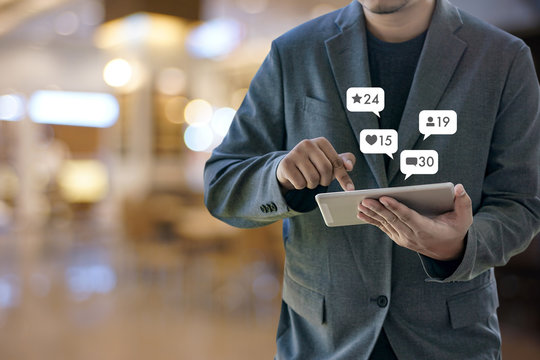 Contact us  sms media man use  smart phone social media network pop notification icons