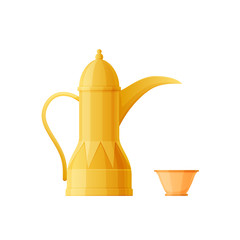Traditional Arabic, Islamic drink, coffee maker and cup, golden teapot.