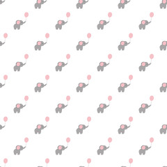 Seamless pattern of cartoon elephant with balloon