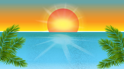 Tropical beach and sun vector illustration background