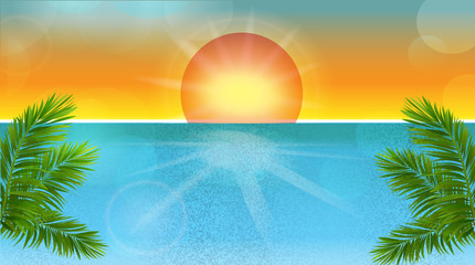 Sun and tropical beach vector image illustration background template