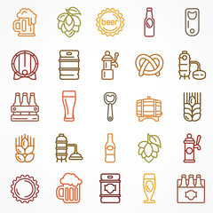 Set of linear color beer icons isolated on white, for craft