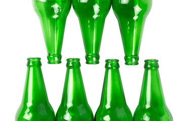 Flay lay, green bottle isolated white background for packing water and alcohol.