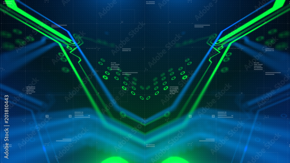 Poster kaleidoscope bluish green. micro chipset green and blue microchip backdrop. abstract background. dig