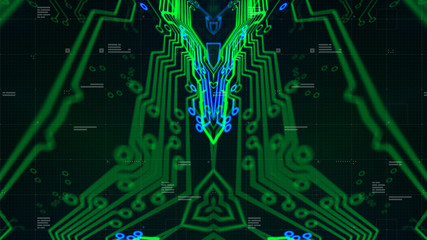Obraz premium Kaleidoscope Pattern. Technology geometry Geometric Texture. Digital technology. Abstract. 3D illustration. Printed circuit board. Stylish holographic.
