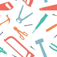 Seamless Pattern Axe Hammer Saw Carpentry Construction Tools