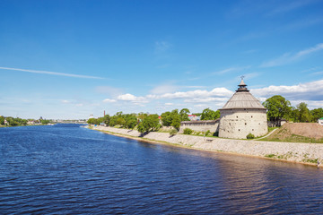 Embankment of the Great and Pokrovskaya Tower in Pskov