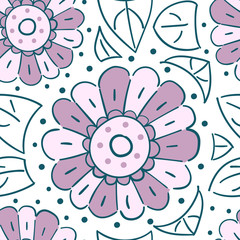 seamless pattern with chamomile, camomile naive style. Flowers stylized on white background. Simple flower pattern