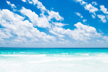 Beautiful tropical beach and sea with blue sky background