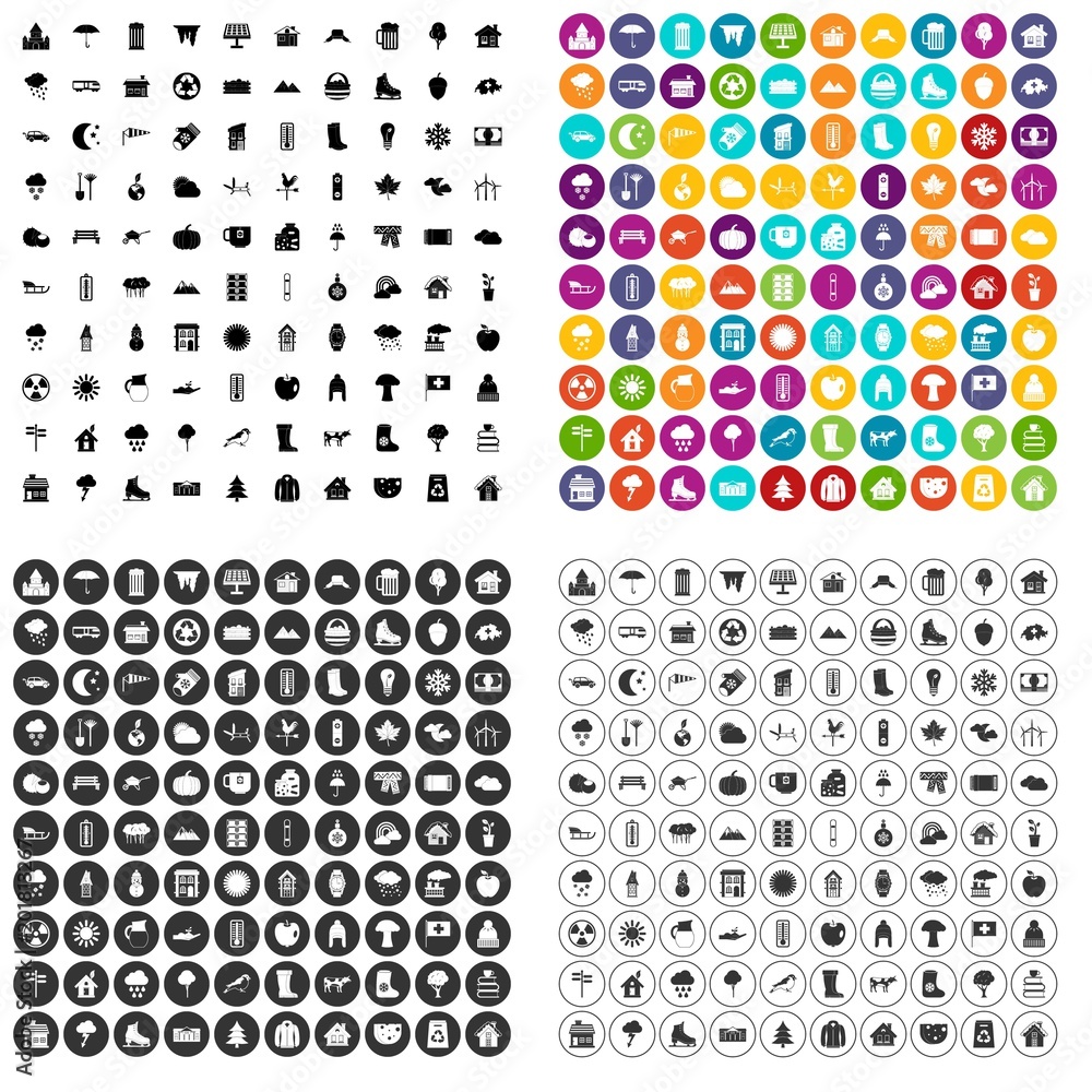 Poster 100 country house icons set vector in 4 variant for any web design isolated on white