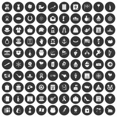 100 calendar icons set in simple style white on black circle color isolated on white background vector illustration