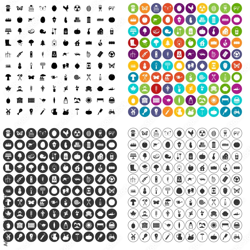Poster 100 countryside icons set vector in 4 variant for any web design isolated on white