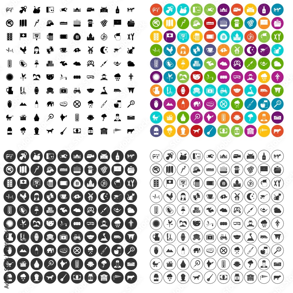 Poster 100 cow icons set vector in 4 variant for any web design isolated on white